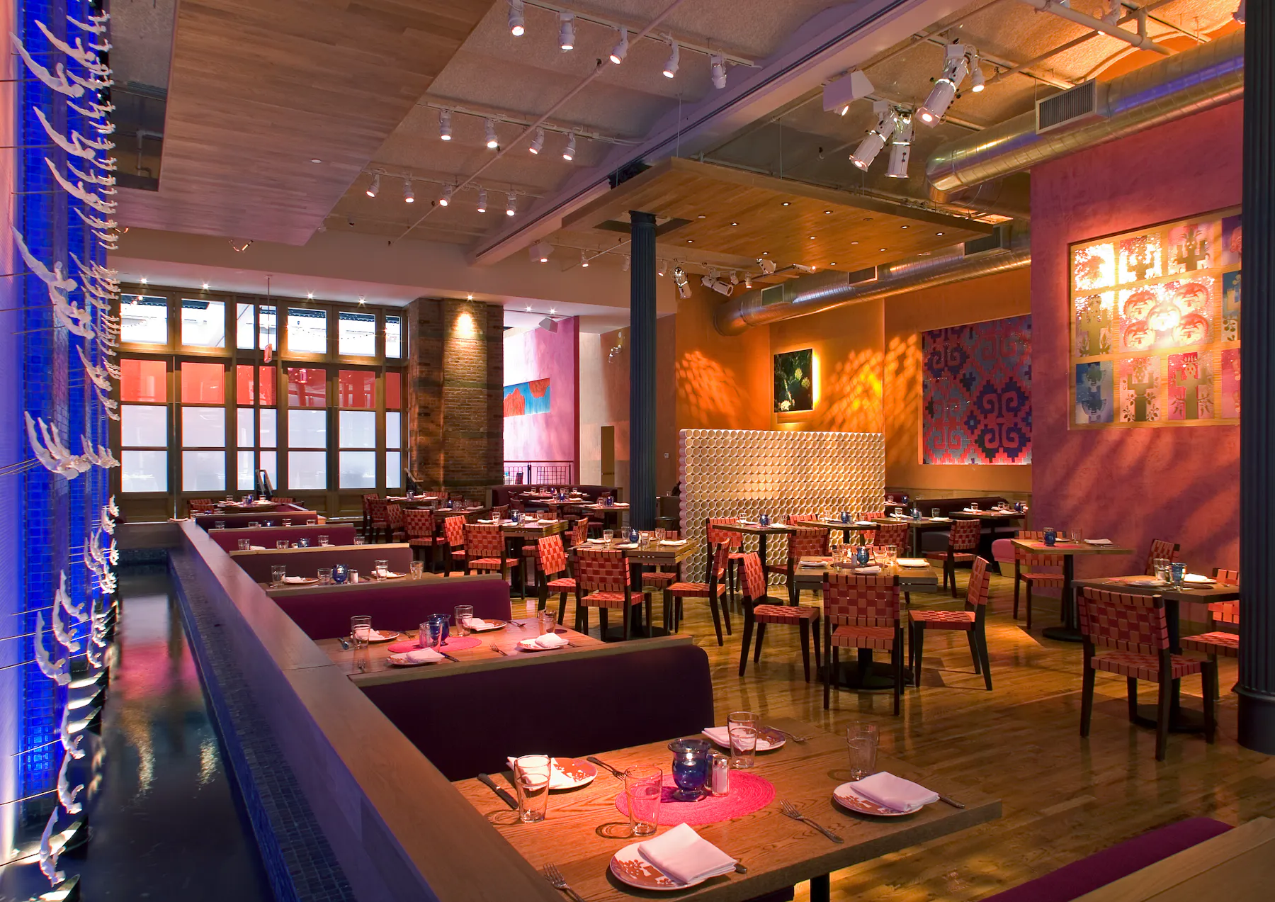 dining tables setup inside Rosa Mexicano in Union Square, NY